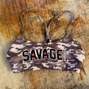 Savage barbell camo sports bra